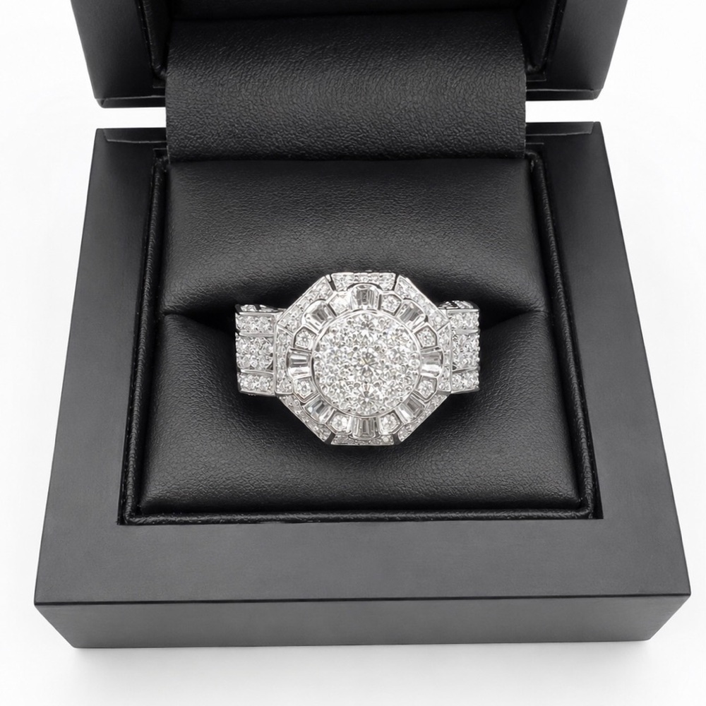 925 Sterling Silver 3.00CT Iced Out MOISSANITE Halo Chunky Men’s Ring Size 10